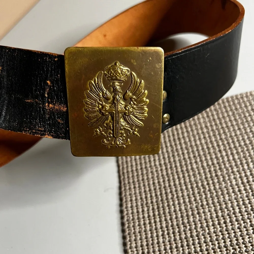 Vintage‎ Spanish Military Leather Belt Brass Guardia Civil Buckle Cereceda 35in